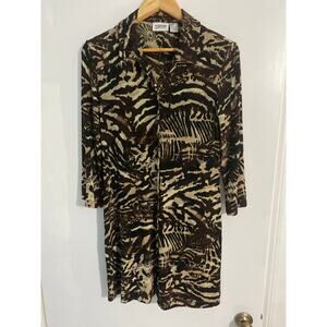 Chico’s Travelers button down shirt dress women’s S brown animal print stretchy